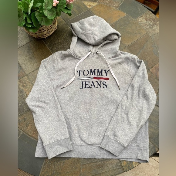 Tommy Hilfiger TOMMY JEANS Womens Gray Tie Ribbed Hoodie Medium - Picture 1 of 7